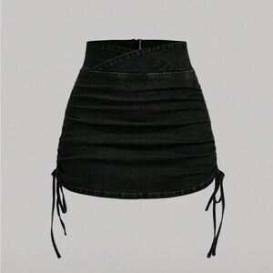 Black Ruched Denim Skirt